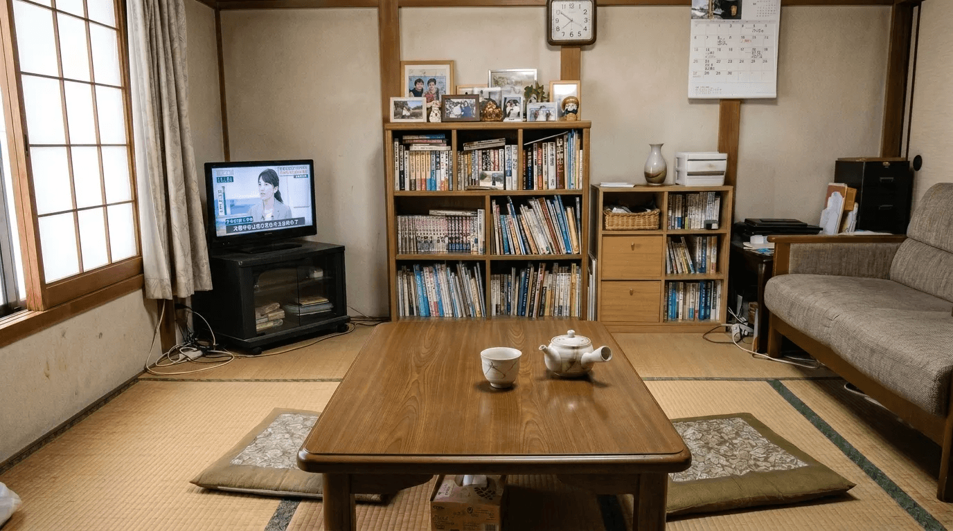 Unedited original photo of a messy Japanese living room used as the base image for ArchiX virtual staging