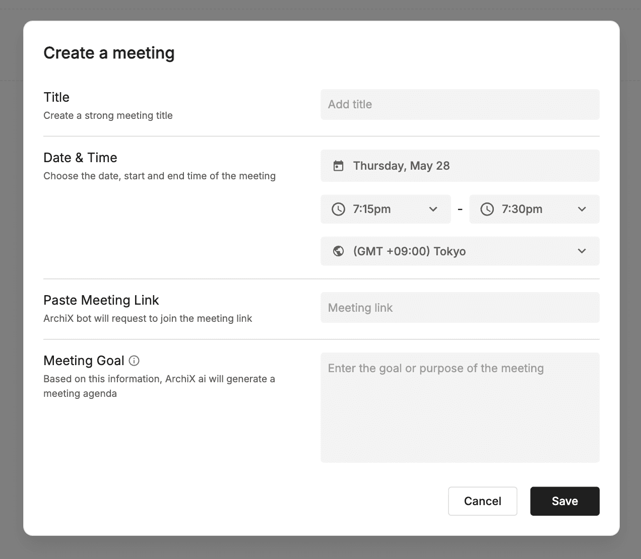 Create Meeting Pop-Up