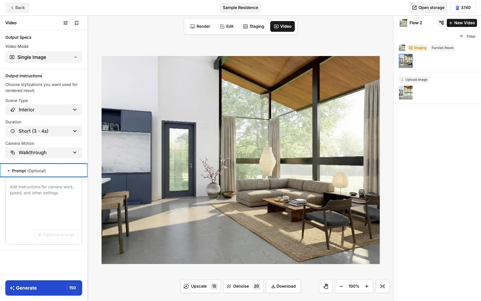The Video tab with Video Mode, Scene Type, Duration and Camera Motion