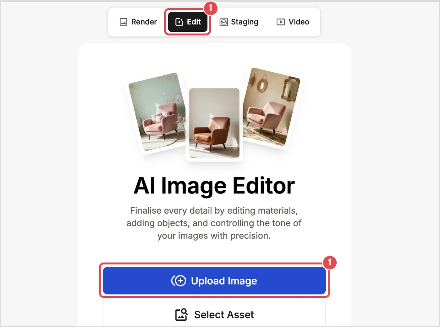 Step 1: the Edit tab and the Upload Image button