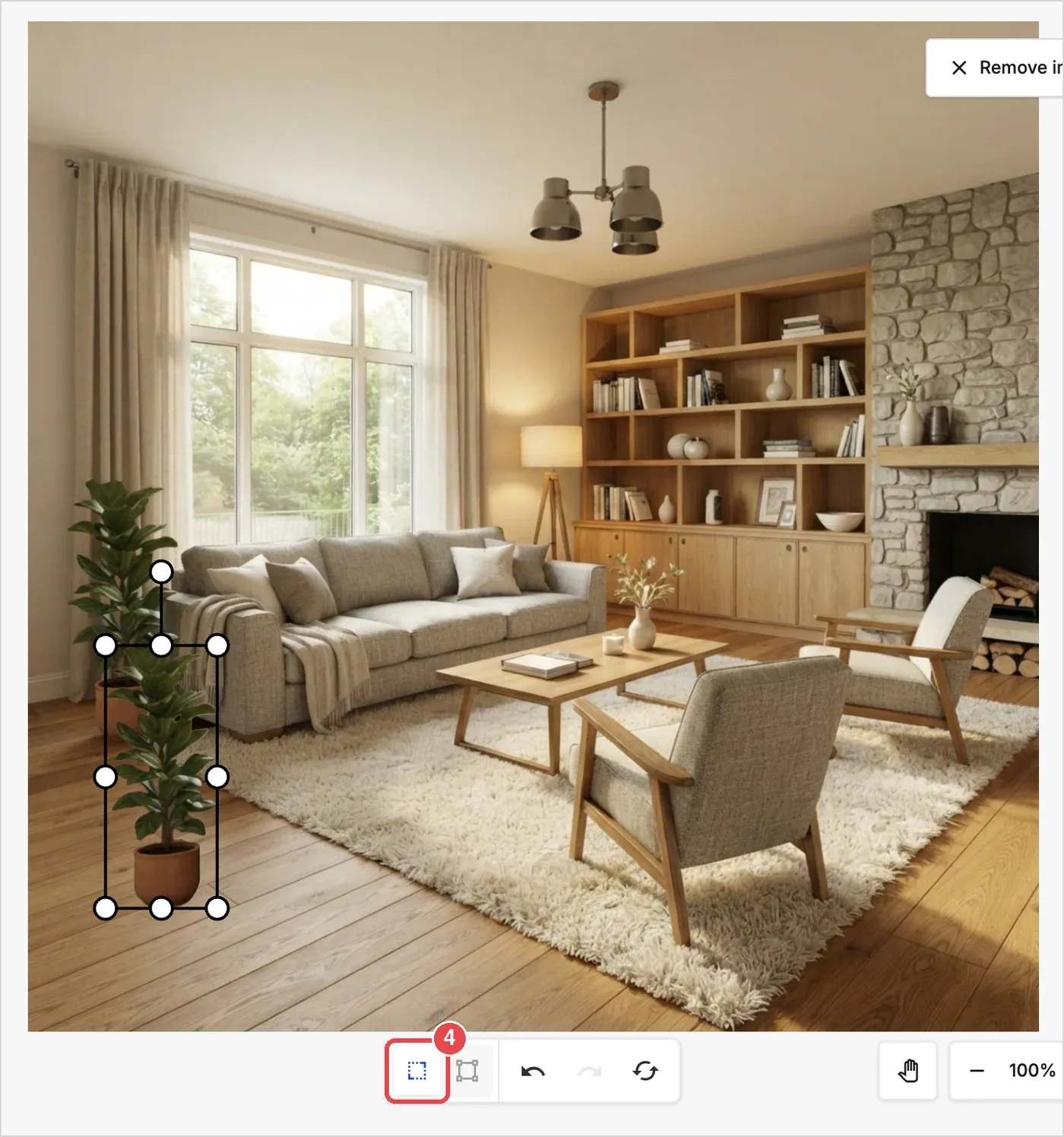 Step 4: the product on the image with the Transform tool selected