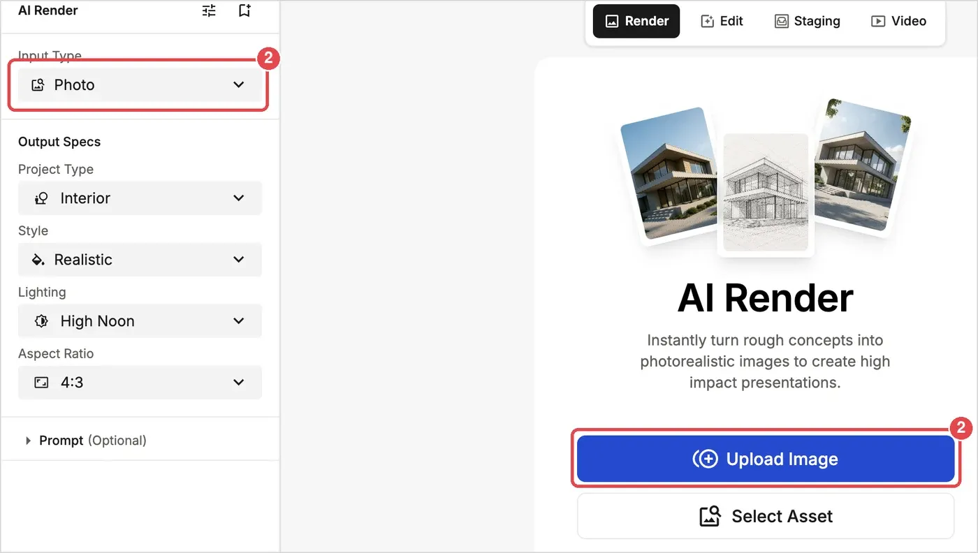 Step 2: the Input Type menu and the Upload Image button