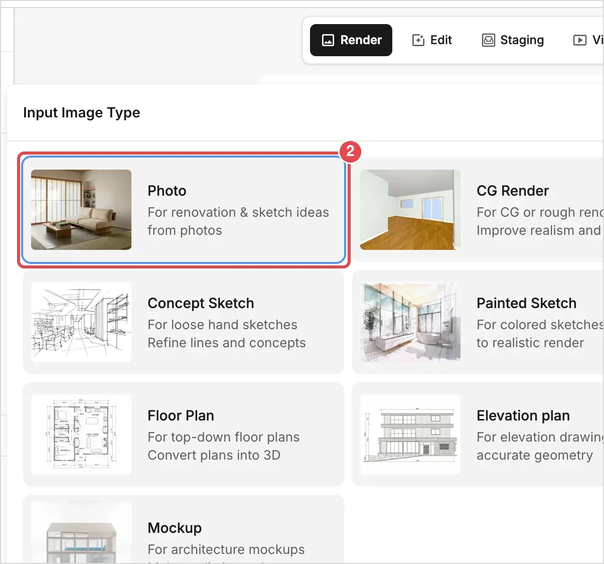 Step 2: Photo selected in the Input Image Type picker