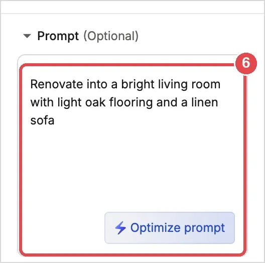 Step 6: the prompt field and the Optimize prompt button