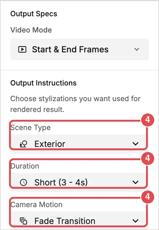 Step 4: Scene Type, Duration and Camera Motion