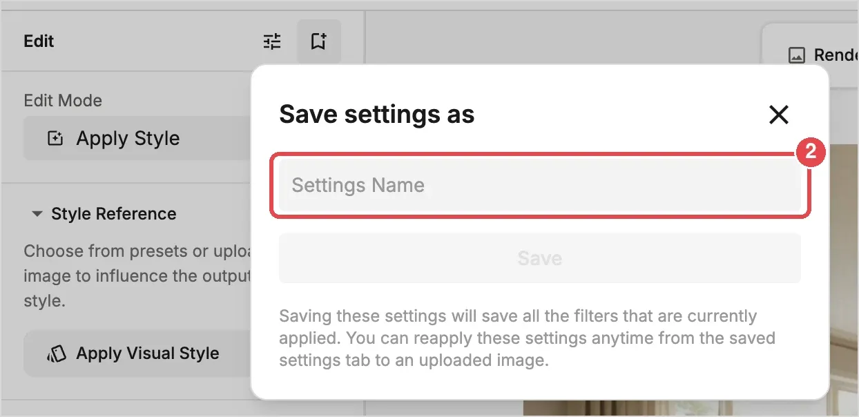 The Save settings as window