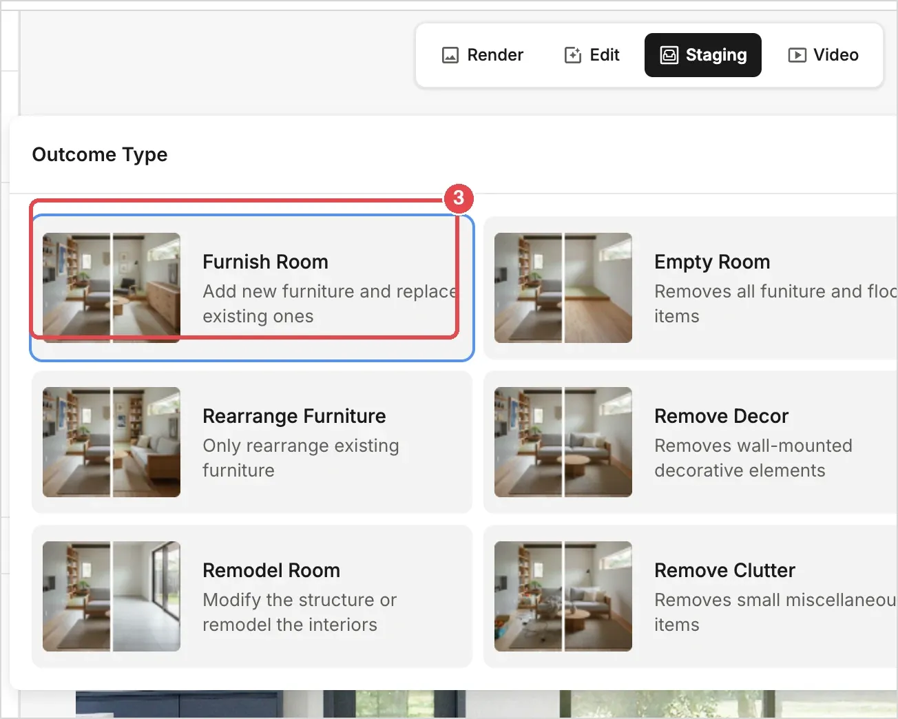Step 3: Furnish Room in the staging mode picker