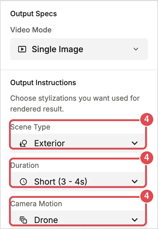 Step 4: Scene Type, Duration and Camera Motion